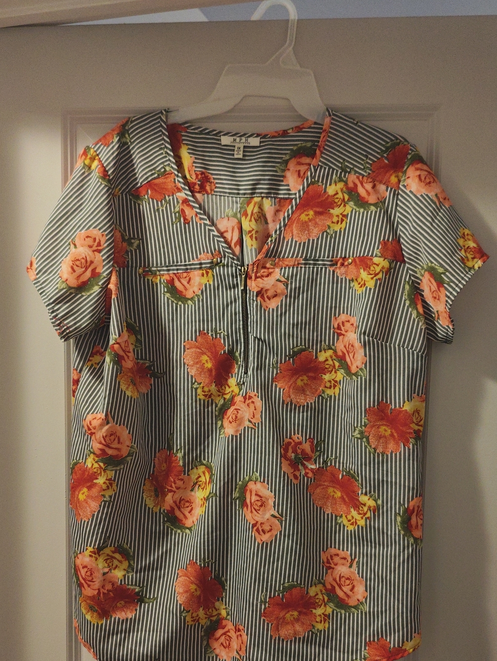 MPH Collection Floral Stripe Short-Sleeve V-Neck Top